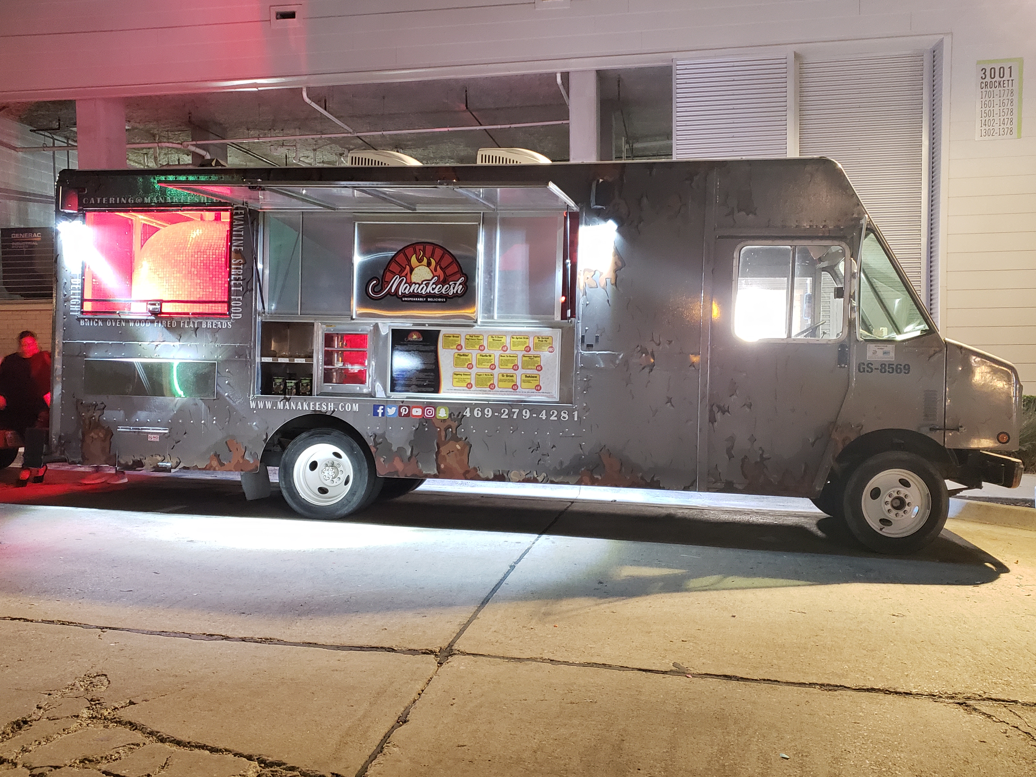 Truck lit up at night